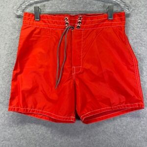 Birdwell Beach Britches Board Shorts Mens 30 Red Nylon Swim Surf Retro USA